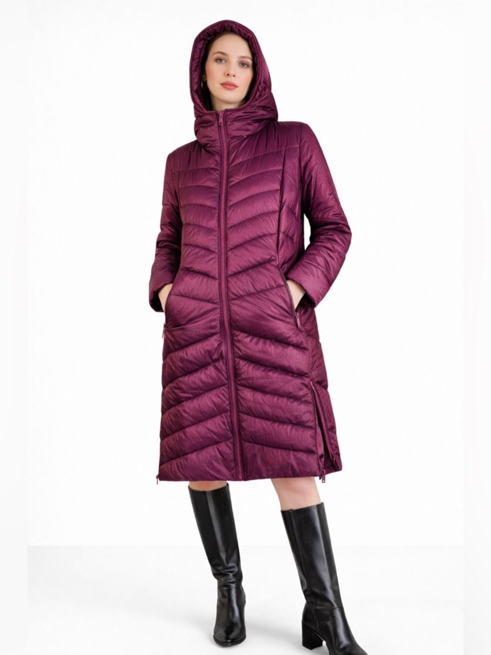 Bernardo Women's Hooded Long Puffer Coat - Plum Sz 2X NWT